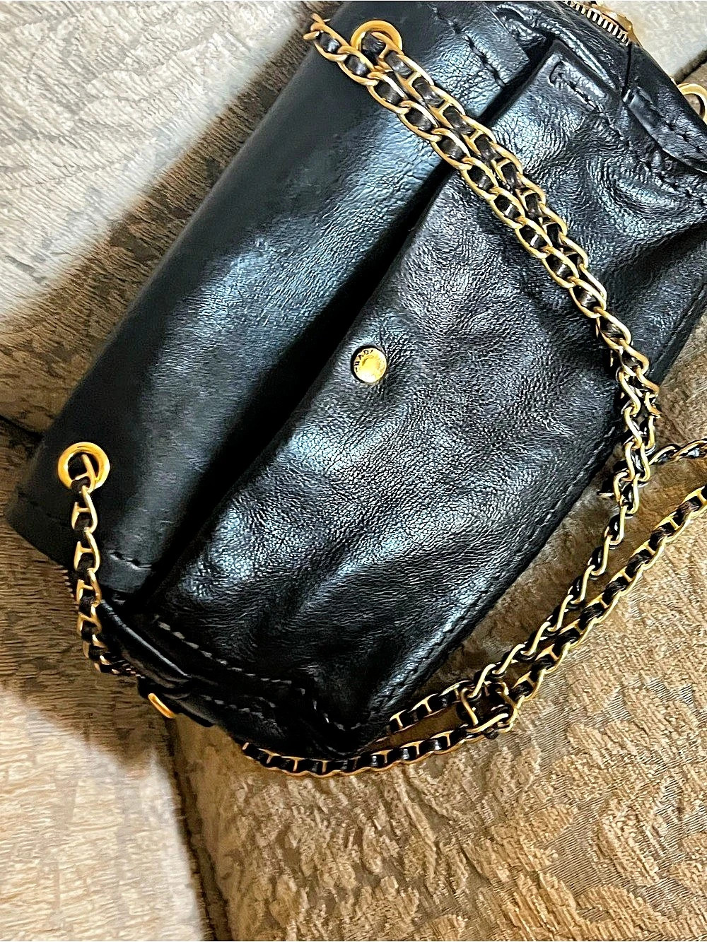 Prada Glace Calf Pushlock Chain Shoulder Bag Black - Picture 8 of 16